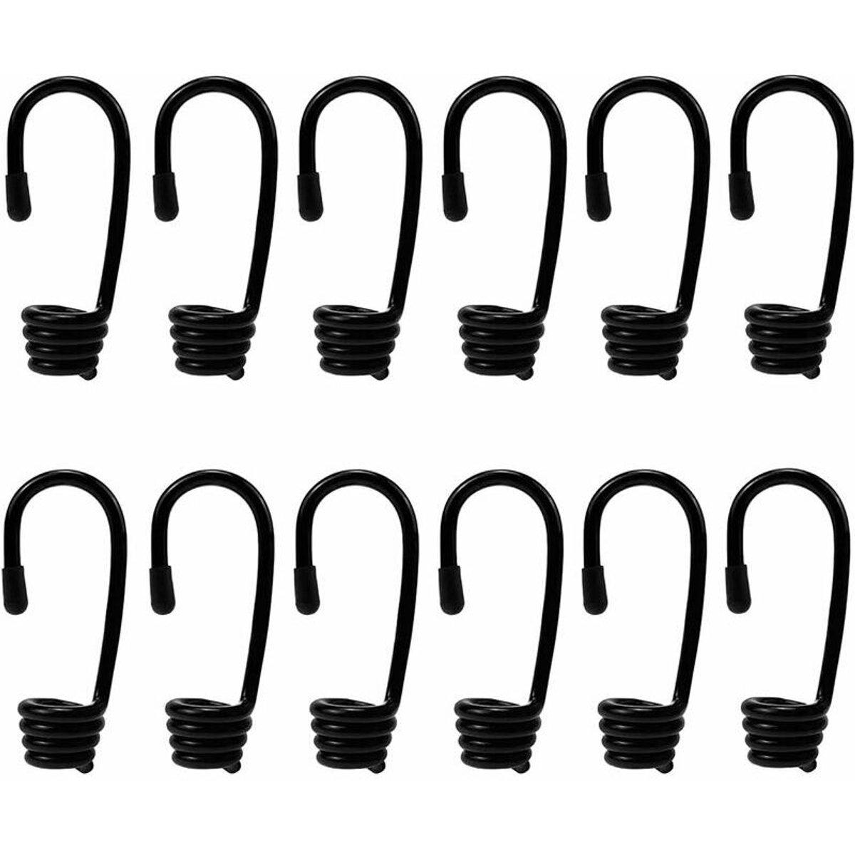 elastisch touw-12-delige set spiraalhaken –voor spanelastieken – massieve stalen kern met kunststof coating – diameter 9 mm