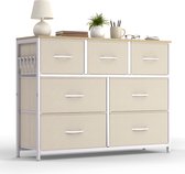 HOKEEPER Commode avec 7 tiroirs en tissu – Buffet avec plateau en bois – Meuble de rangement – Meuble à tiroirs pour chambre, salon, entrée, cuisine et bureau – Beige – 100 x 30 x 75 cm