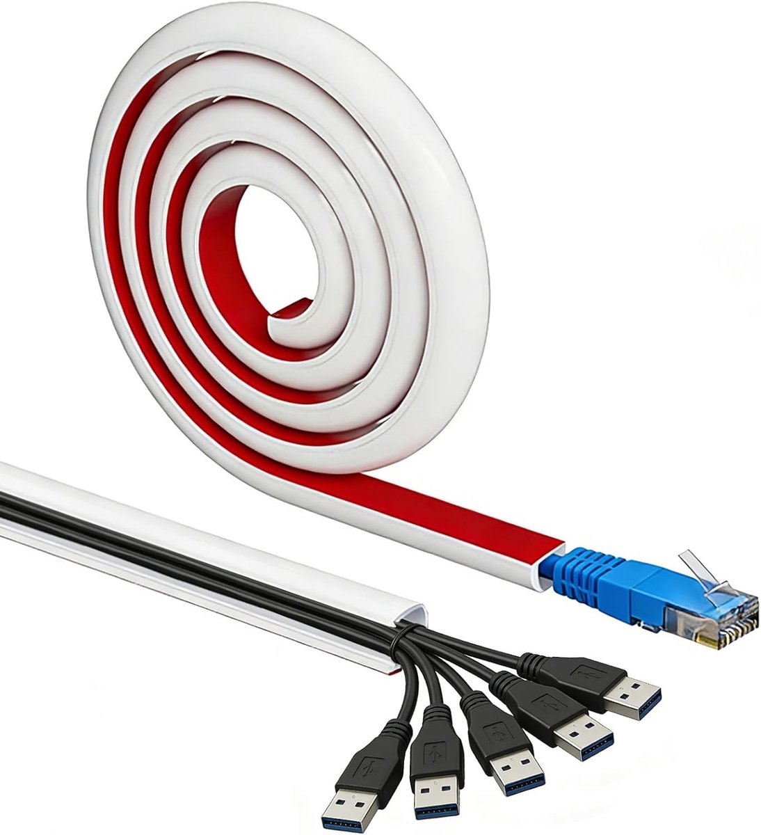 Zelfklevende kabelgoot 1 m x 18 mm in wit, flexibele kabelgeleiding voor muren, vloeren en plafonds, ideaal voor kabelbeheer en -bescherming