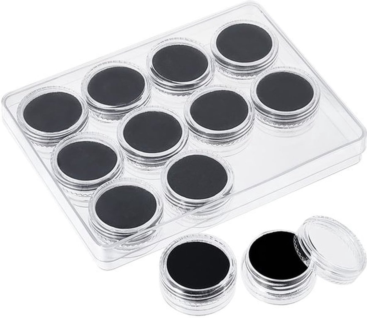 Diamant edelsteen displaydoos, plastic sieraden displaydoos 12 stuks kolom showcontainer met schuimmat en rechthoekige externe verpakkingsdoos voor blote steen, naakte diamant zwart