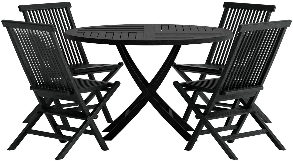 Kenya tuinmeubelset tafel Ø120cm zwart 4 stoelen zwart.