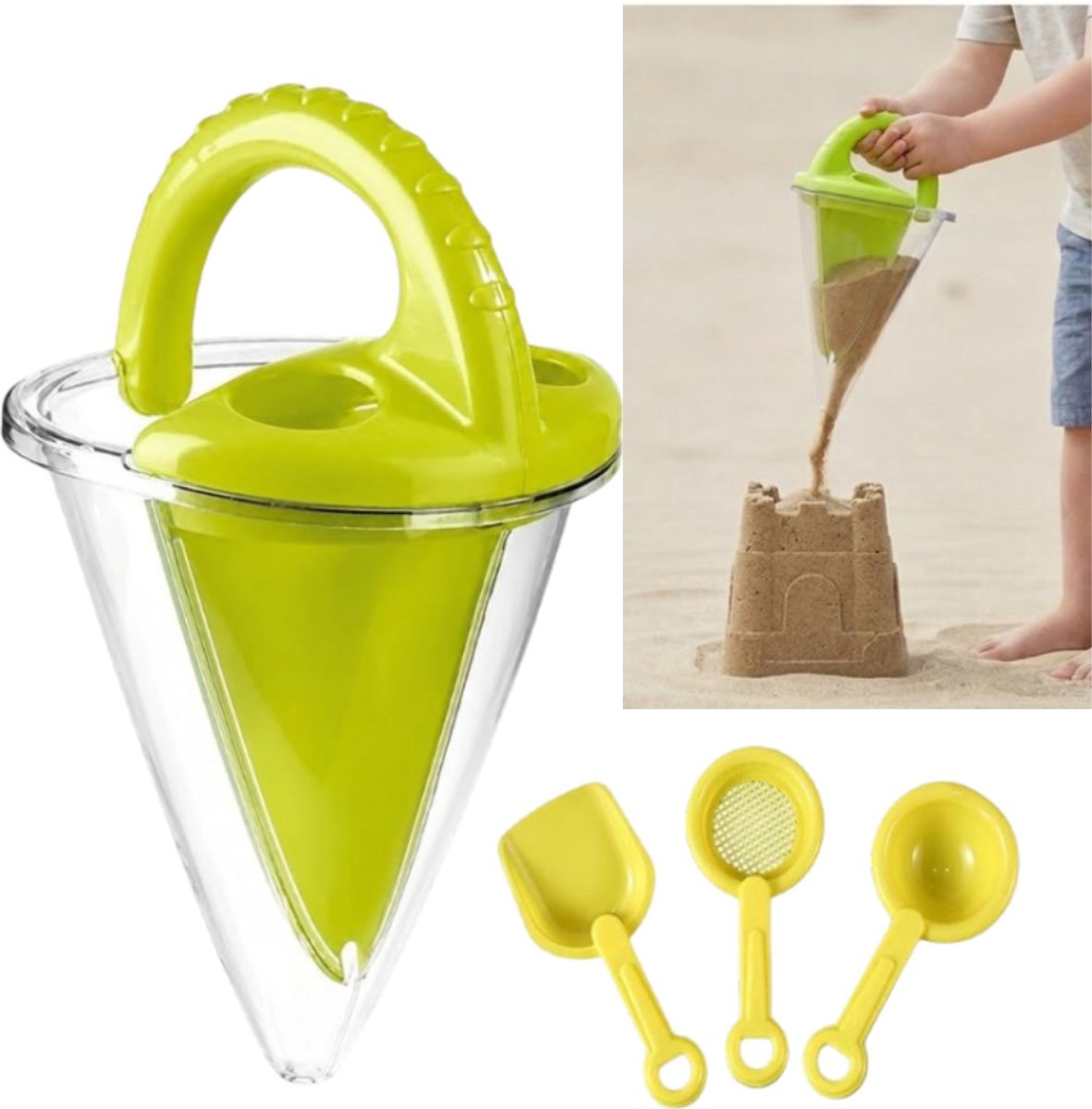 1 set - Zandkasteeltrechter speelgoed - Mengbaar zand en water - Zandloper voor waterspel - Strandvormer - 16,5*11*28 cm - Zandkastelen bouwen en spelen op het strand - Groen