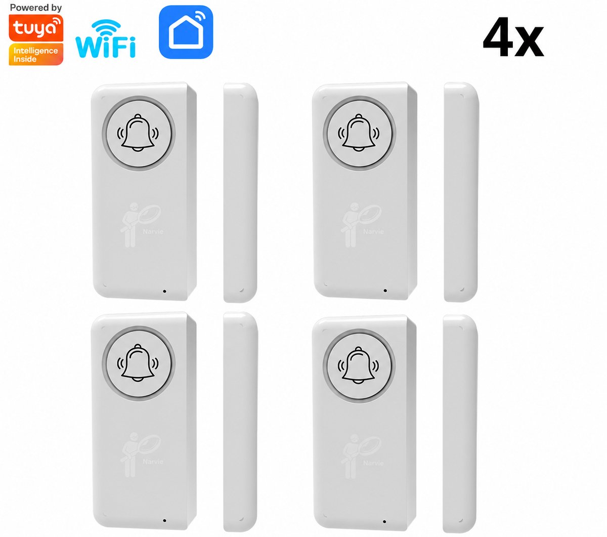 Narvie - Wifi Deur- en Raamsensor met Alarm – Zonder Hub – Smart Life - Set van 4
