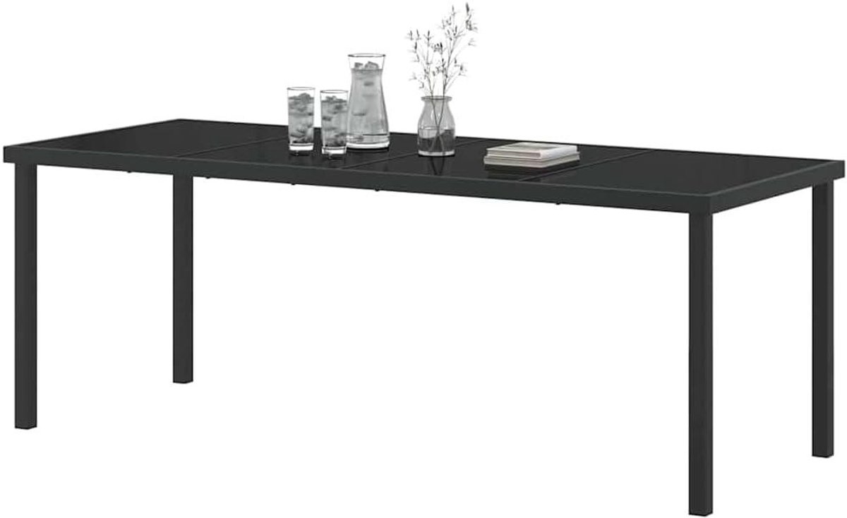 Tuintafel Zwart - Eettafel Buiten - Buiten Dineren - Gehard Glasblad - 200x80x73 cm - Zwart