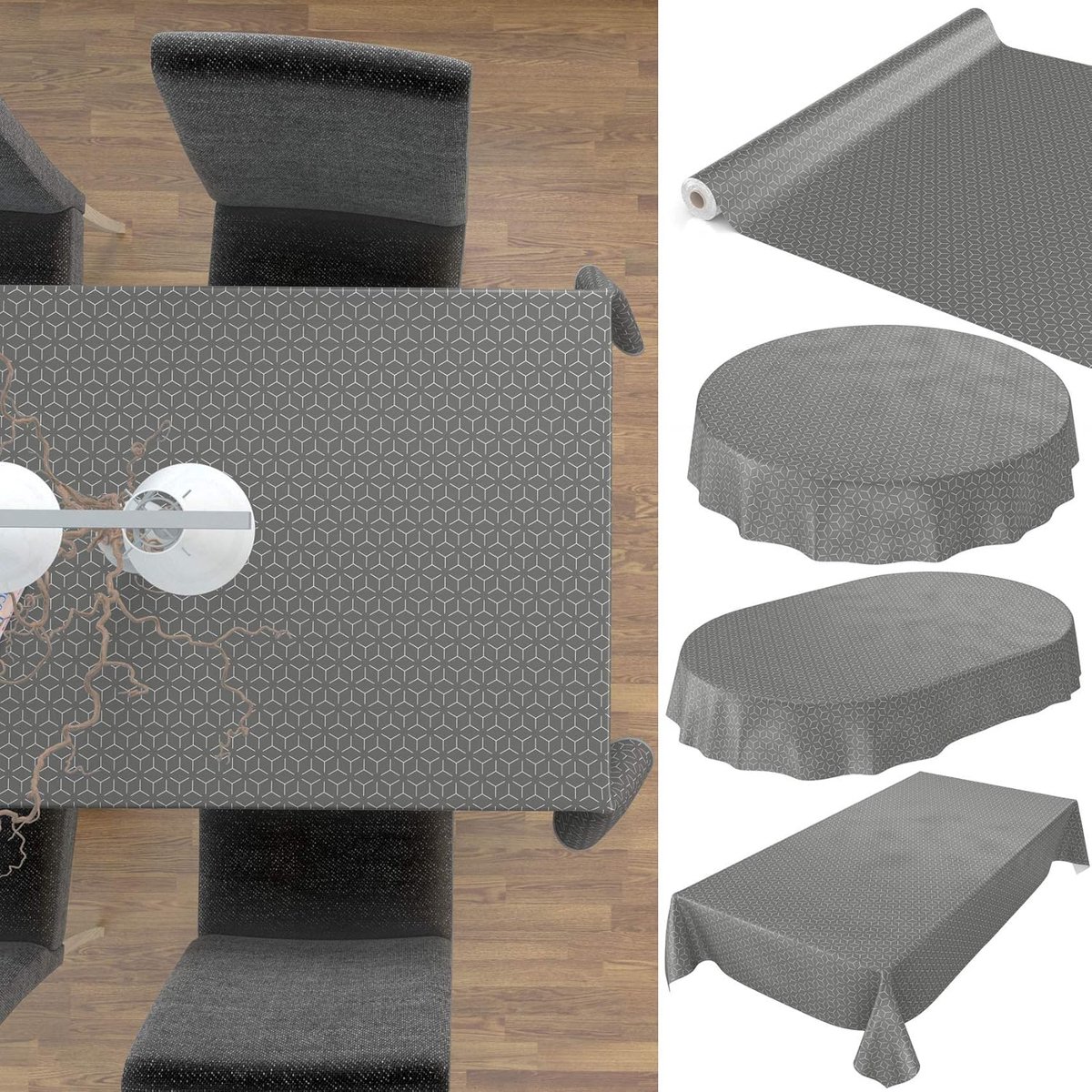 Wasdoek Tafelkleed - Afwasbaar Tafelzeil - Tafel Beschermen - Waterafstotend Lotuseffect - 160 x 140 cm - Grijs