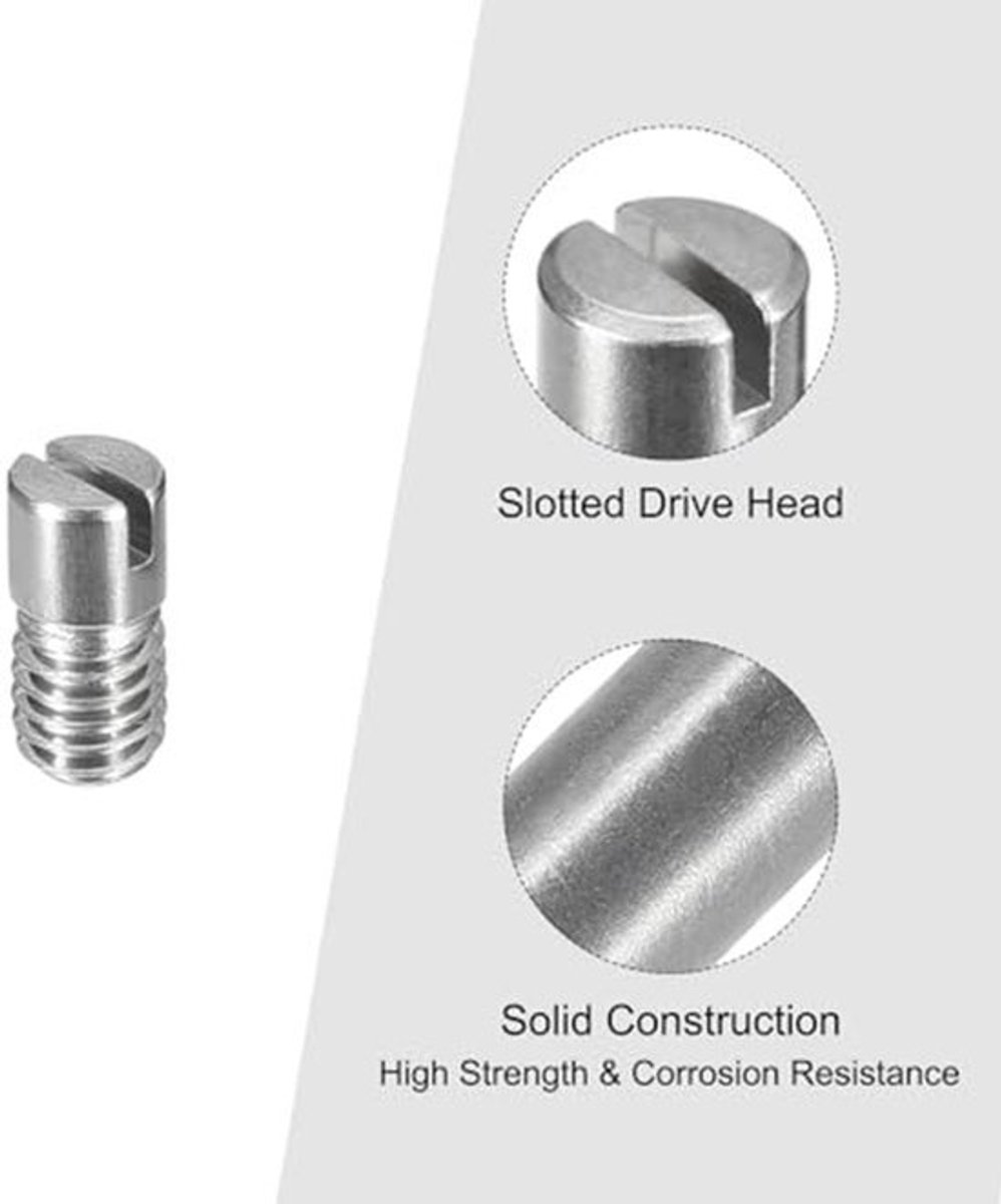 5 Stuks M4 x 8mm Cylindrische Pen - 304 RVS met Sleuf - Voor Meubelpositionering
