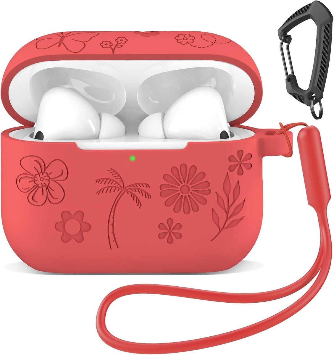 Siliconen Hoes voor AirPods Pro 3 - Schokbestendige Bescherming met Carabiner en Oordopjes Houder in Rood