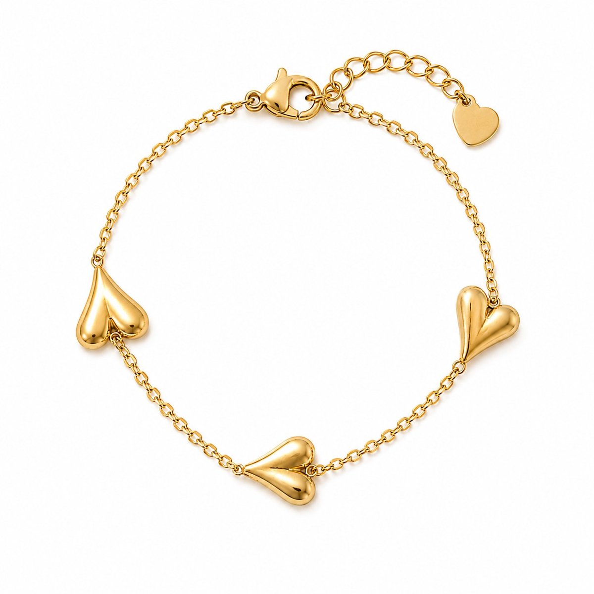 Armband Meisje- Tienerarmband- Goudkleurig- Hartjes armband- Meisjes Armband- Bedelarmbandje Meisje- Armband 3 hartjes- Stainless Steel-Kind- LiLaLove