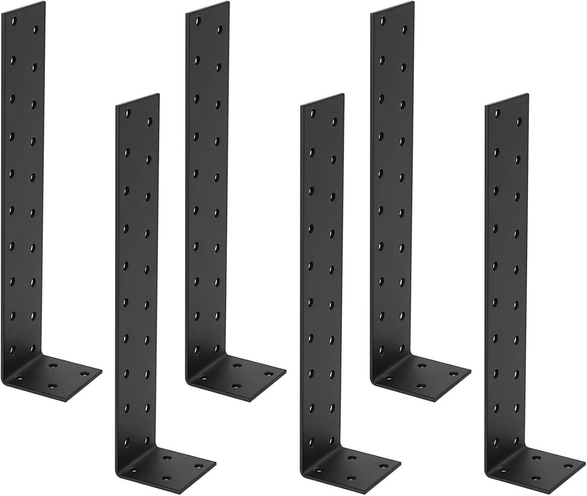 Set van 6 Hoekbeugels voor Hout en Metaal, Stevige 90 Graden L-Beugels, Verbindingsstukken voor Bouwprojecten, Zwart, 19.8 x 3.5 x 3.5 cm
