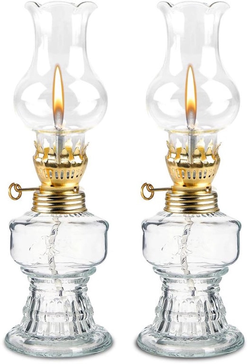 Petroleum Lamp, 2 Stuks Glazen Olielamp Stormlantaarn Vintage Kerosine Lamp Lantaarn voor Binnen Thuis Tuin Kamperen