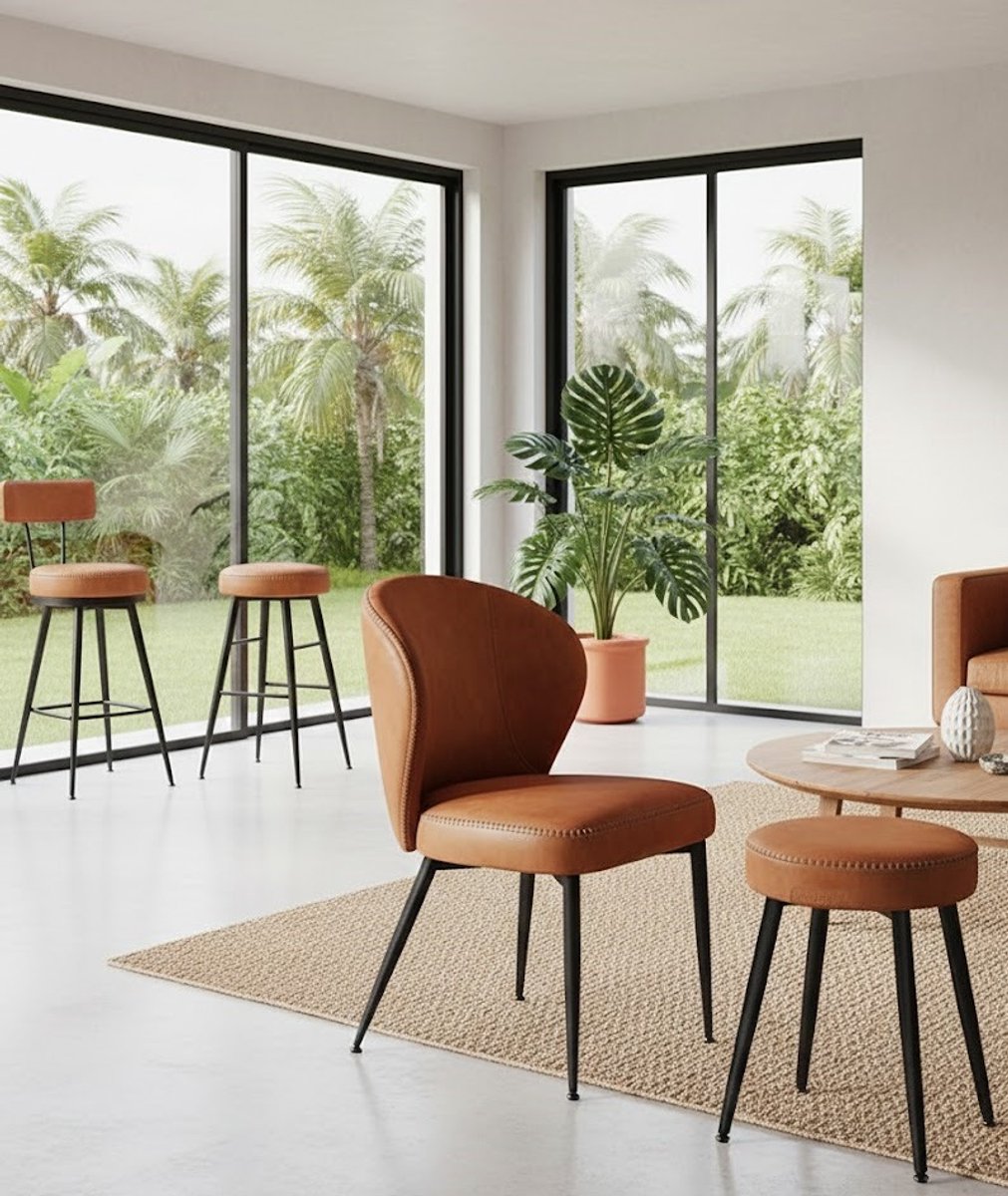 Design Barkrukken Set van 2 - Hoogteverstelbaar - 360° Draaibaar - Bruin - Novihome