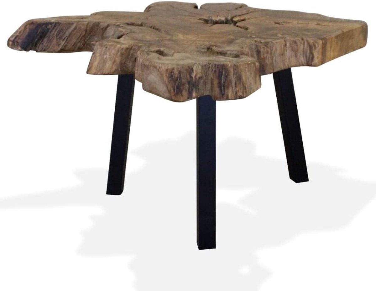 Salontafel Teakhout - Bijzettafel Koffietafel - Woonkamer Inrichten - Massief Houten Blad - 80 x 70 x 38 cm - Natuurlijk