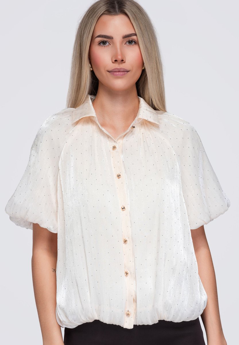 OMBRE Overhemd - Regular Fit - Korte Mouw - Knopen Beige S