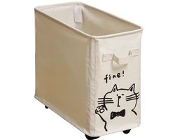 Wasmand - Wasmand met wielen - opvouwbare wasmand - Wasbox - Wasmand badkamer -Opbergmand - Wassorteerder - Kunststof Wasbox - Wasmand voor Badkamer, Slaapkamer, Wasruimte - 35 x 20x 40 cm - Crèmewit