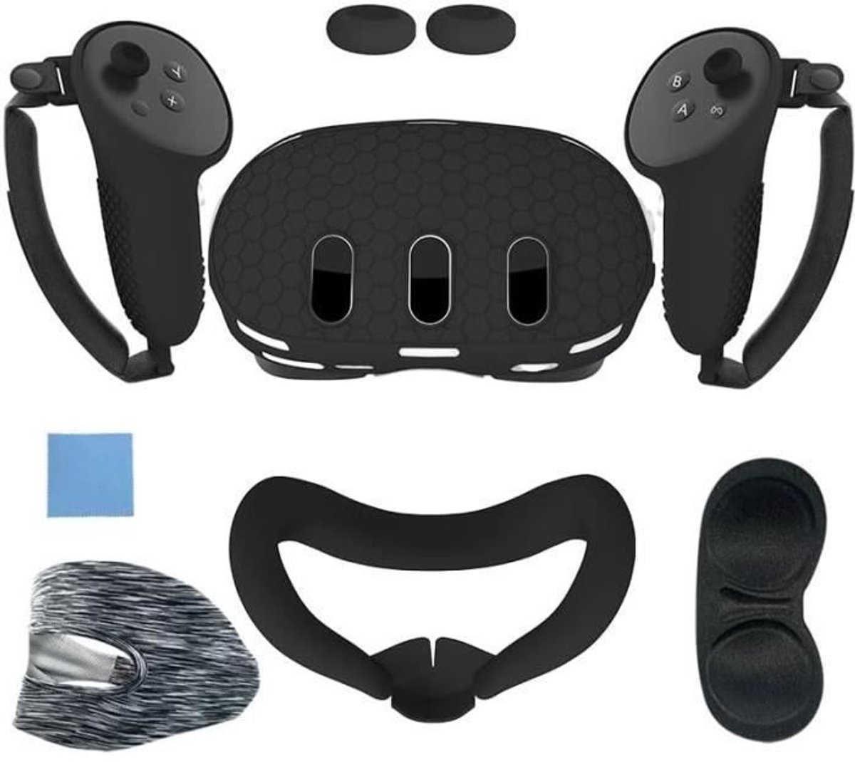 LISM-VR-beschermhoes Geschikt voor Meta Quest 3 - Zwart siliconen - Accessoires - Comfortabele bescherming in zwart - 7-delige set