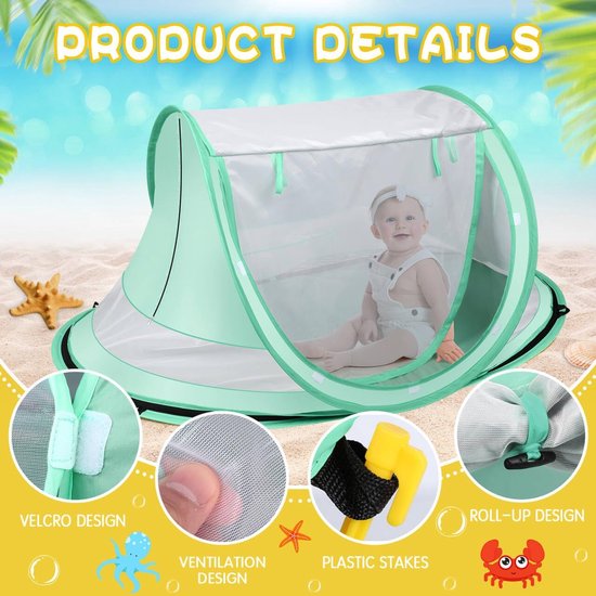 Strandtent - Pop Up Tent - Strandtent Pop Up - Speeltent - Upf 50+ UV-Bescherming - Pop-Up Ontwerp - Mesh Raam - Draagbaar - Met Muggennet - Buitenzonneschermen, Schaduwtenten voor Kamperen of Picknicks, en Binnenspeeltenten — afbeelding 4