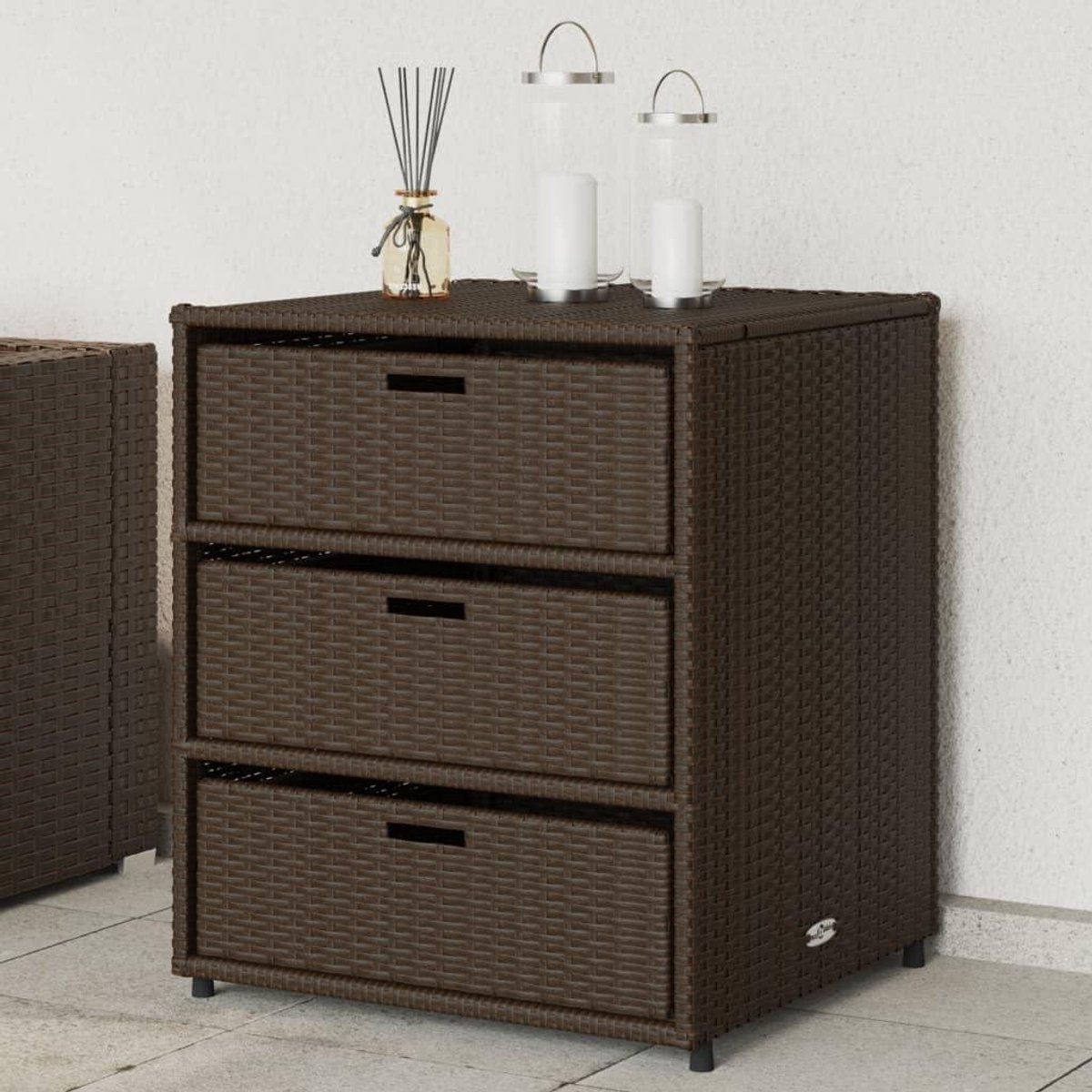 Tuinkast - Opbergkast Buiten - Tuinspullen Opbergen - 3 Laden - 55 x 59 x 69 cm - Bruin