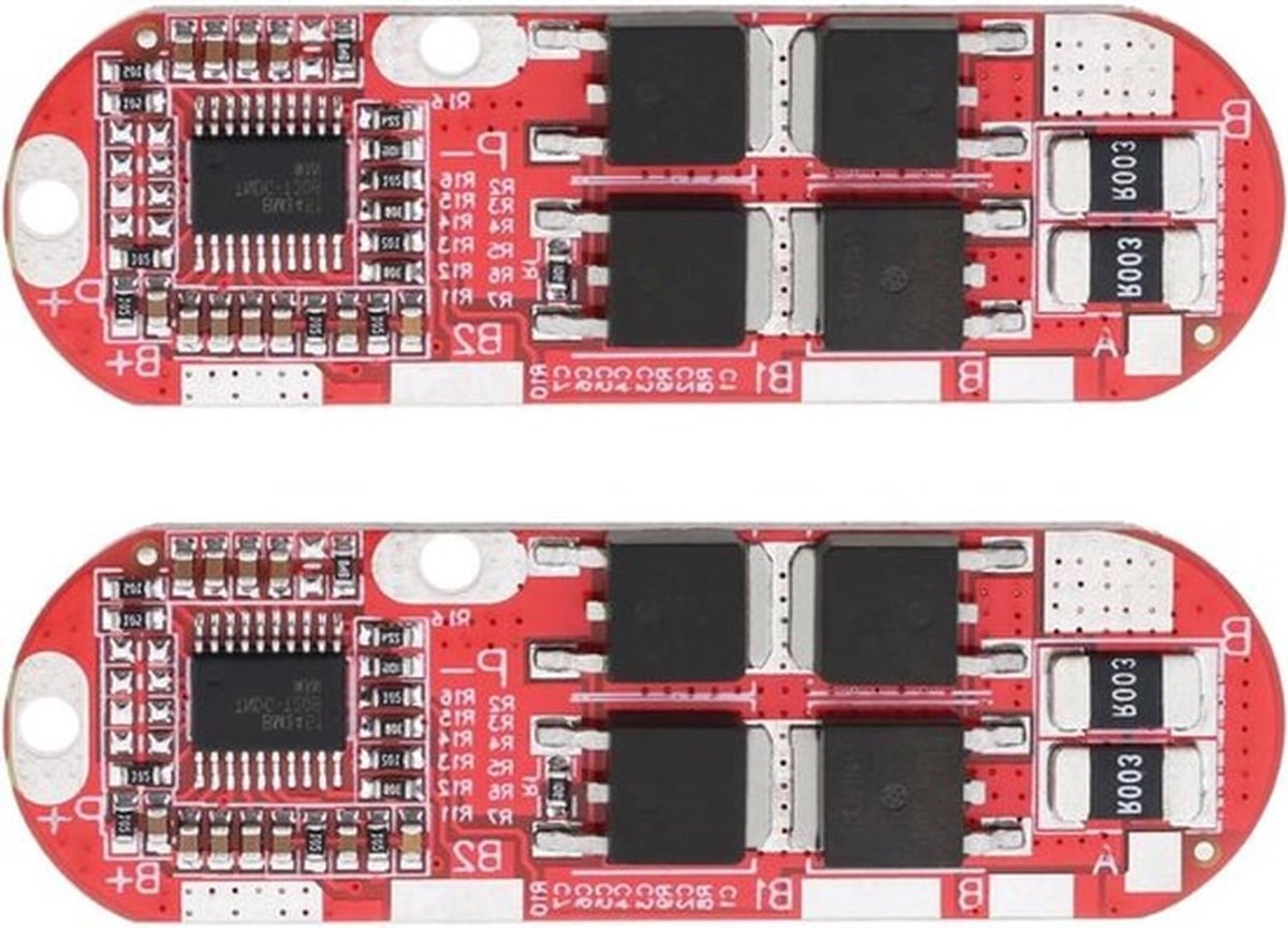 Set van 2 polymeer lithium batterij beschermingsboards van 3,7V 20A met BMS PCM voor 18650 batterijen, rood, 55x18mm, voor veilige en betrouwbare batterijbescherming