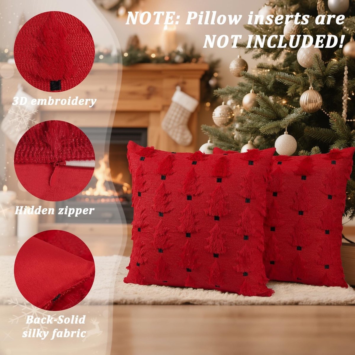 Kerst Kussenhoezen 50x50cm Set van 2 Zachte Pluche Neppels voor Kerstboom Decoraties in Rood voor Winterse Feestdagen