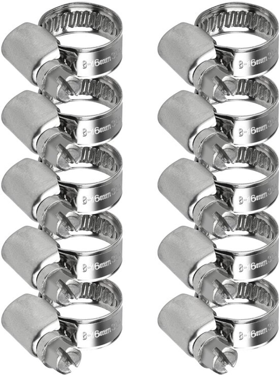 10 stuks 8-16mm slangklemmen verstelbaar, roestvrij staal Jubilee Clips voor het beveiligen van slangverbindingen thuis gasleiding flexibele slang buis