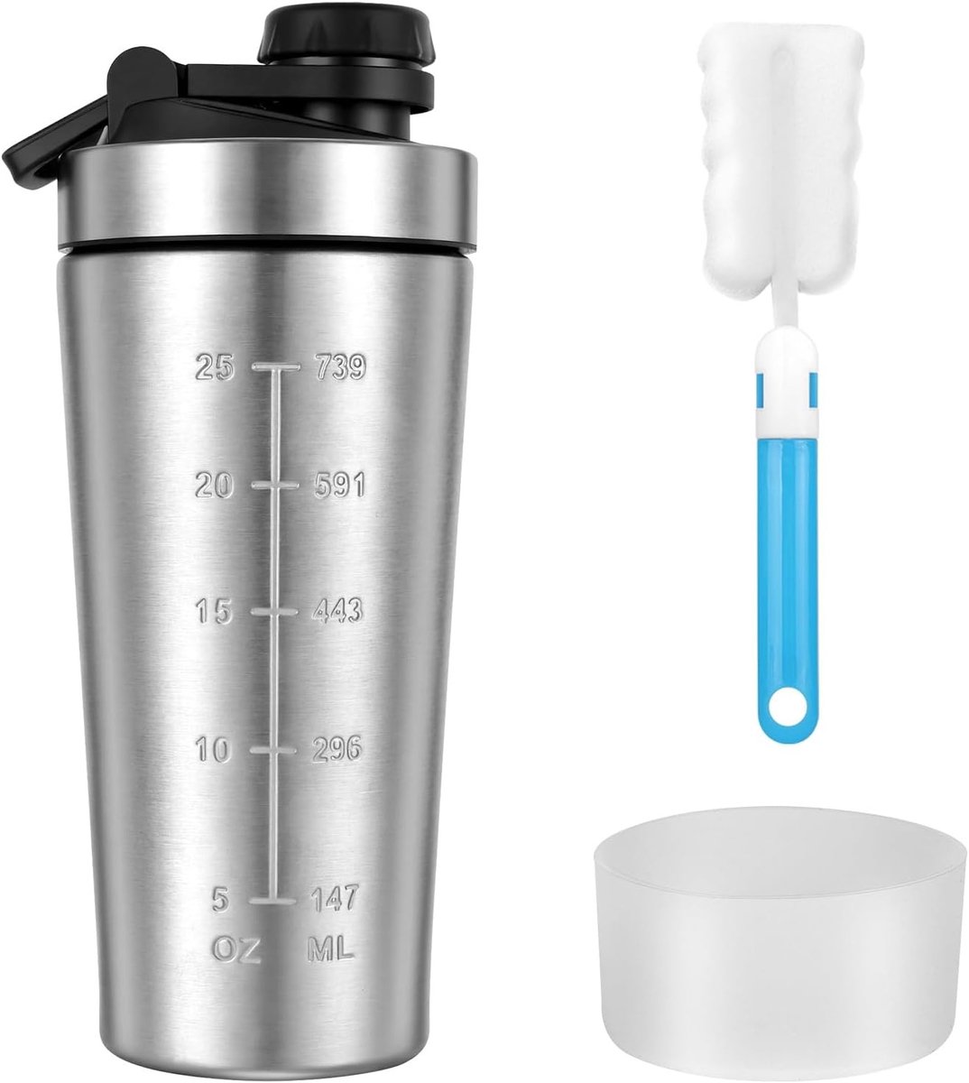 Grote 750 ml Fitness Shaker met 2 Mixball en Maatbeker, BPA-vrij en Lekvrij voor Eiwitpoeder en Eiwitshakes
