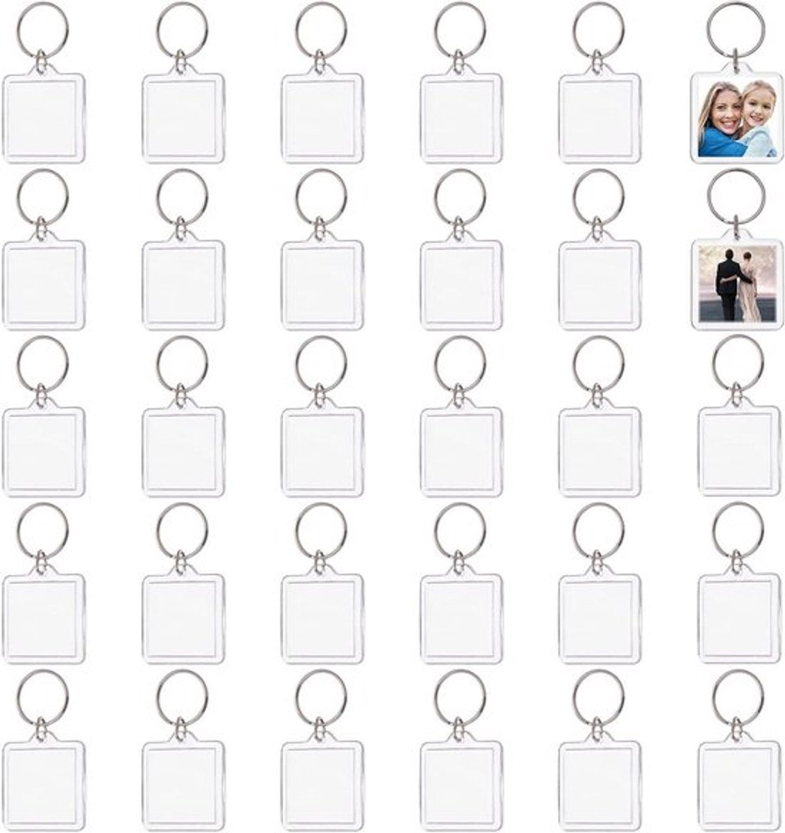 - Sleutelhanger voor foto's - Doe-het-zelf - Vierkant - Acryl - Blanco - Foto Snap-In - Geschikt voor DIY - Helder - Foto Sleutelhanger Set 30 stuks 44 x 40 x 6 mm
