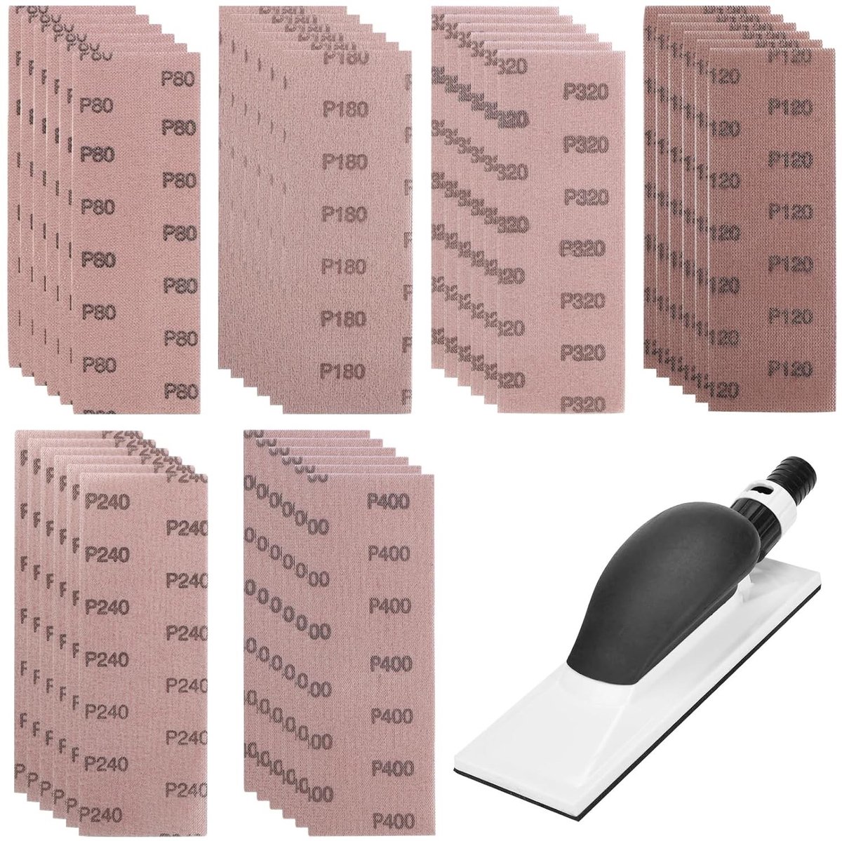 Professionele Schuurvellen Set van 36 Stuks, 80 x 230mm Schuurstrips met Korrelgrootte 80/120/180/240/320/400 voor Metaal, Hout en Gipsplaat Schuren