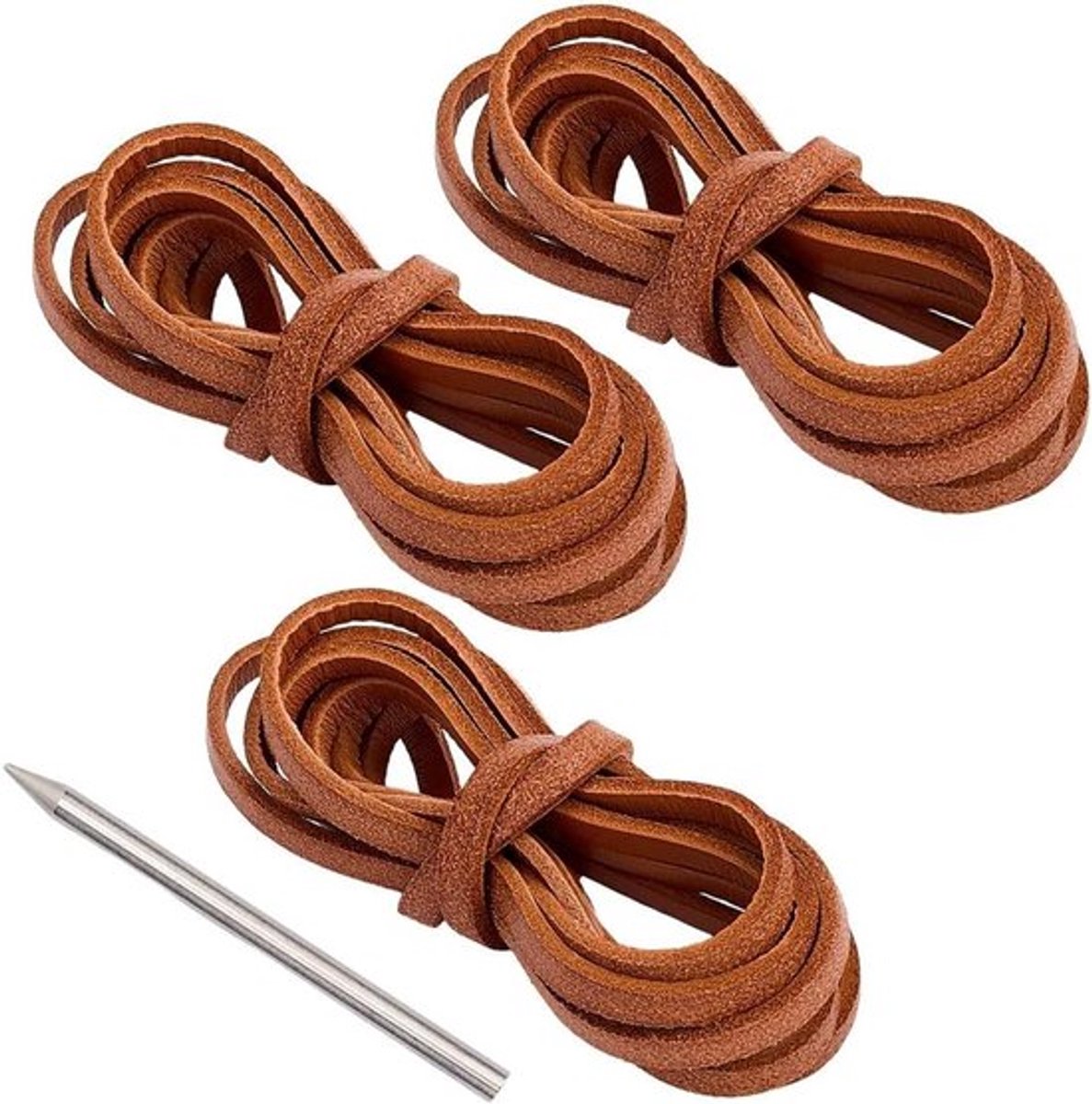 - Honkbalhandschoen Reparatie Set - Softbal - 6m Lederen Koorden - RVS Breinaald - Veters Accessoires - Catchers Handschoen - Sienna Koeienhuid - Inclusief 3 Rollen - Geschikt voor Sport