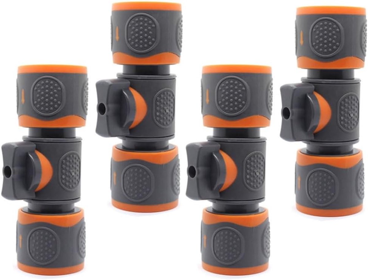 Set van 4 tuinslangconnectoren met regelventiel en afsluitkraan voor eenvoudige slangverlenging en watercontrole