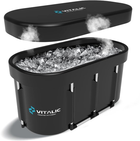 Vitalic XL IJsbad 115cm – Zit & Ligbad – incl. 4-weeks Herstelplan van het Fysiolab – Opvouwbaar Dompelbad met Deksel voor Volwassenen