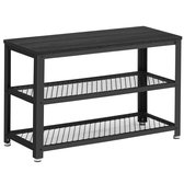 ACAZA Schoenenrek - Schoenenbank - Schoenenkast - 73 x 45 x 30 cm - Industrieel Design - Metaal met Hout - Zwart