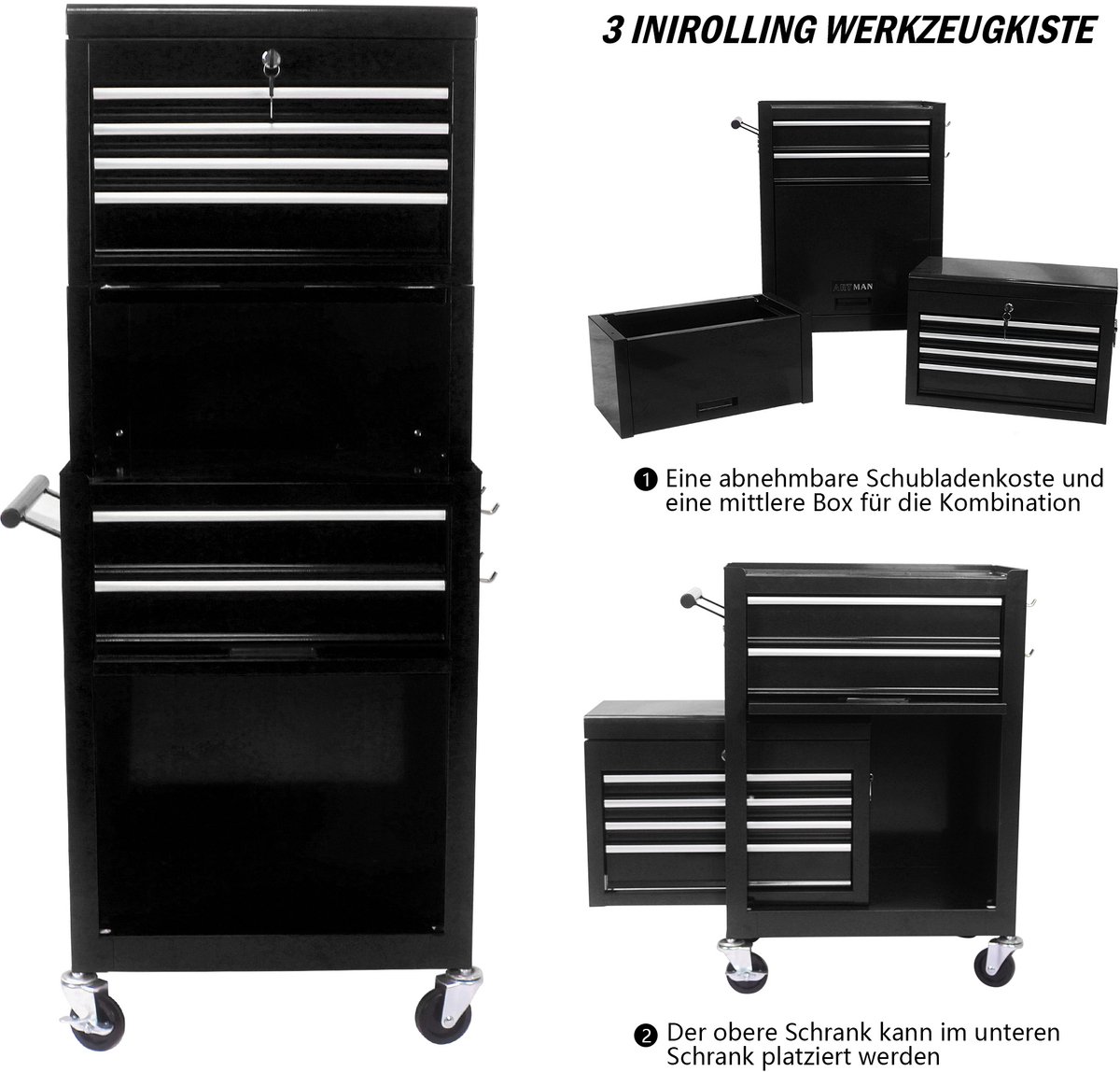 STILVORA Gereedschapskar - Afsluitbare Gereedschapskast Met 6 Lades En Wielen - Voor Garage En Werkplaats - Staal - 51 x 53,01 x 110 Cm - Zwart