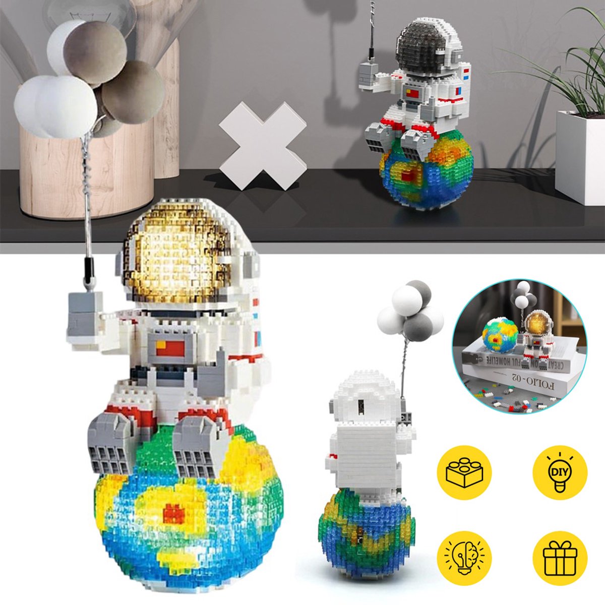 1368-Delige Micro-Astronaut Bouwset Met Dubbele LED-Lichtsnoeren - Drie Lichtstanden Zeer Gedetailleerd ABS-Model - Geavanceerde Bouwset Perfect Cadeau Voor Volwassenen En Tieners