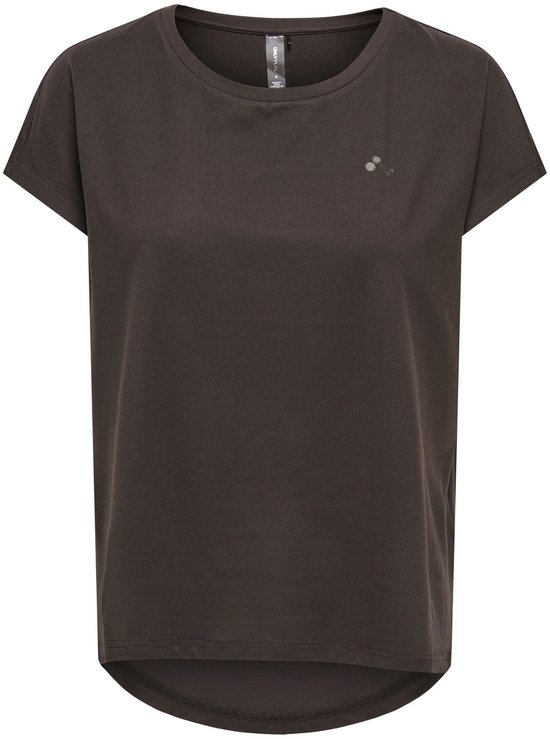 Donkerbruin, kort mouwen t-shirt met ronde hals en kleine logo-print op de borst.