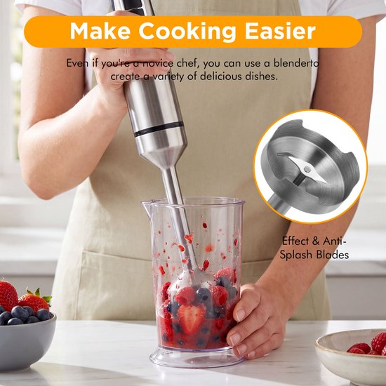 Swiss Haus® HB22 Staafmixer - 1500W – RVS Handblender met 12 Snelheden + Turbo – Titanium 4-bladenmes – RVS