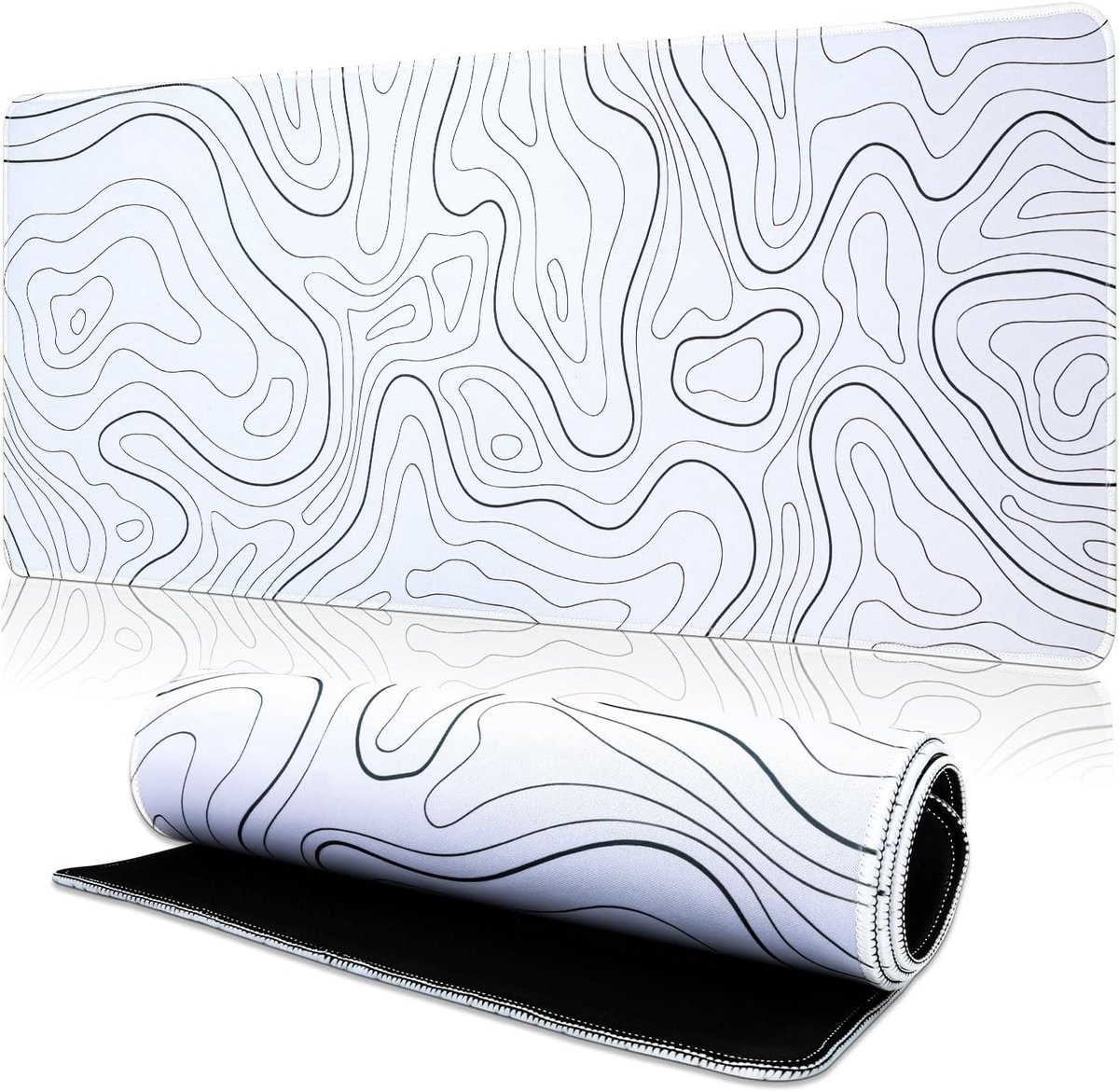Grote Gaming Mouse Pad en Bureau Mat, Uitbreidbare Desk Pad voor Toetsenbord en Muis, 800 x 300 x 3mm (Wit Topografisch)