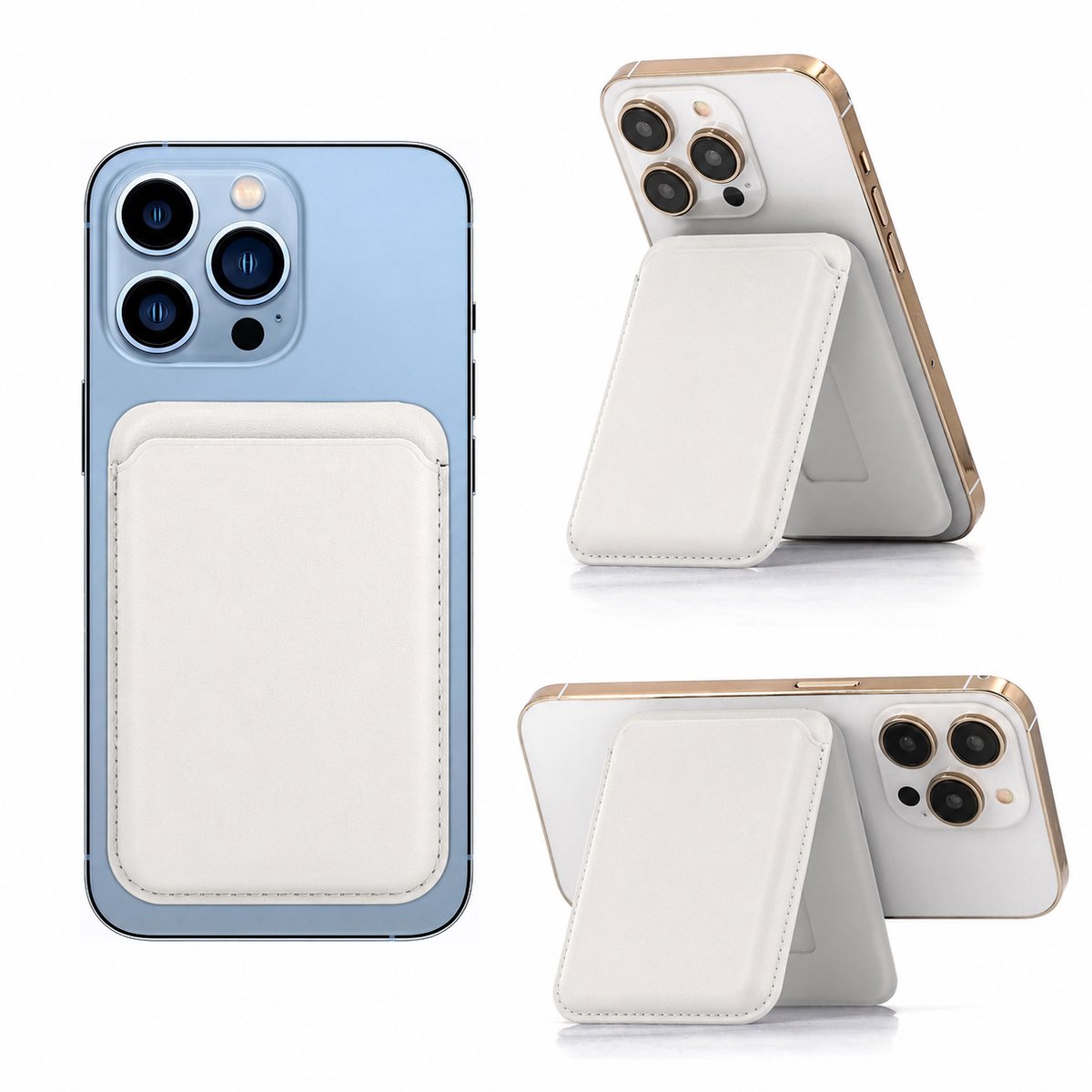 Pasjeshouder - MagSafe Wallet met RFID – MagSafe Pasjeshouder & Magnetische Kaarthouder met Standaard voor MagSafe iPhone Samsung - wit