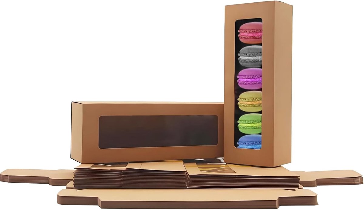 Verpakking voor 25 Macarons en Desserts, Transparante Doos voor Gebak, Mini Donuts en Cupcakes, Ideaal voor Feestjes en Cadeaus (8.1 * 2.7 * 2 Inch)