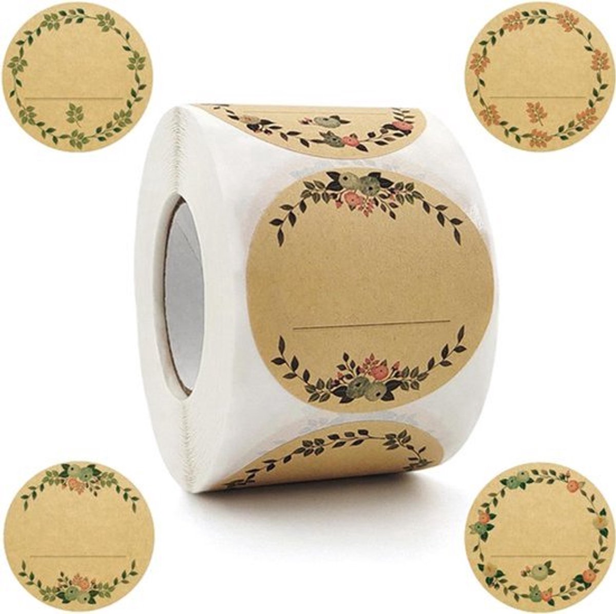 Beschrijfbare Kraftpapieren Stickers - 500 Stuks - Kraftpapier-look - 5 cm - Zelfklevend - Cadeaustickers - Handgemaakt - Voor Keuken, Cadeauzakjes, Bruiloft