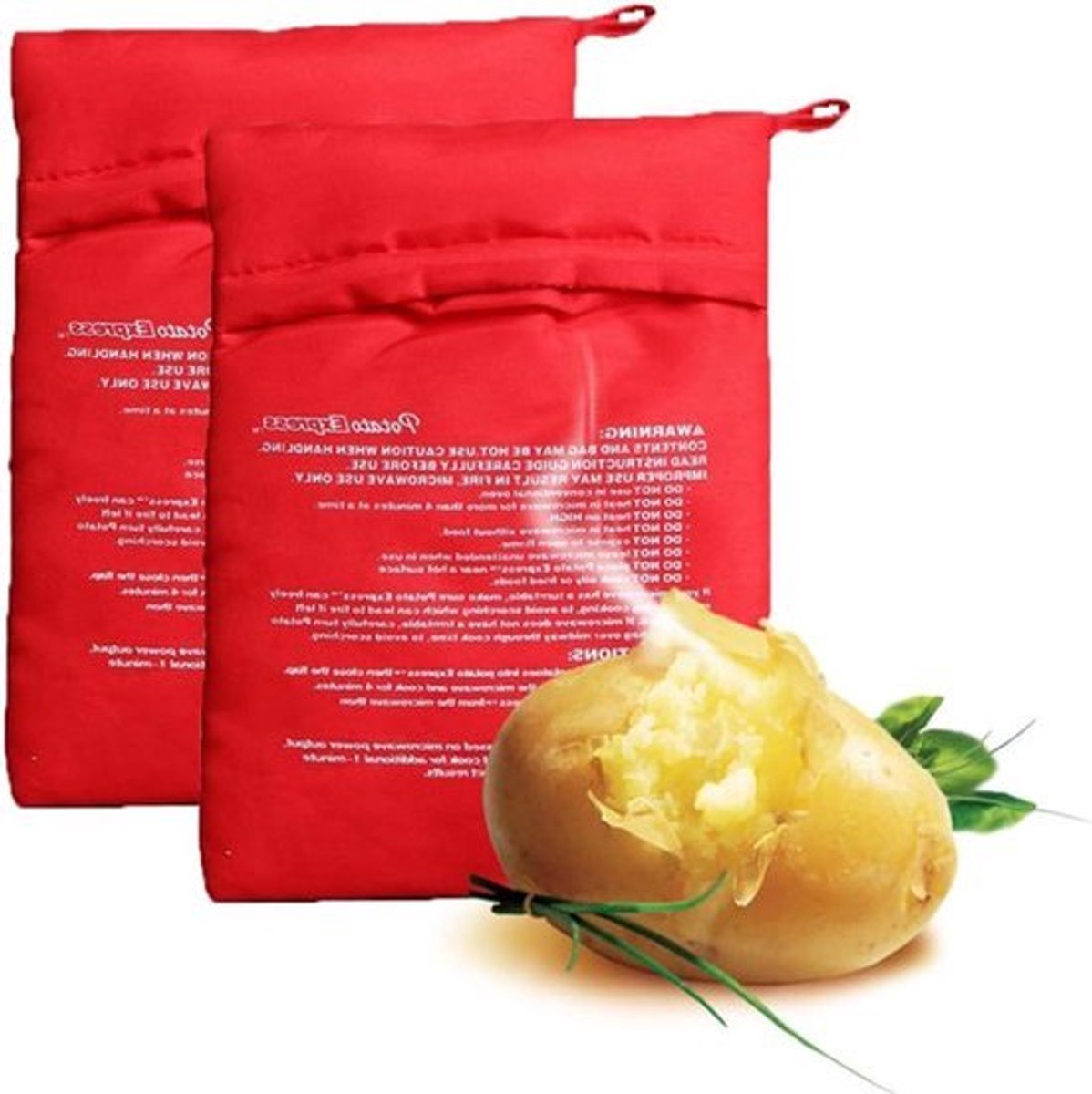 Set van 2 herbruikbare magnetron-kookzakken voor perfecte ovenaardappelen - Rood