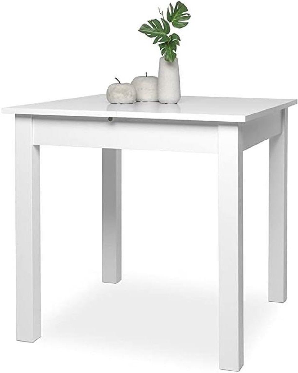 Eettafel Keukentafel - Eettafel met uitschuifblad - Gezellig Tafelen - Waterafstotend Krasbestendig - 80x80 cm - Wit
