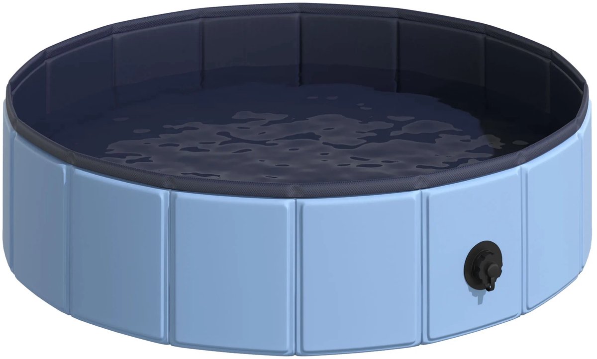Linkforu - Opvouwbaar - Hondenzwembad - Antislip - Duurzaam PVC - Houten Kern - Afvoerplug - 80 Cm - Blauw