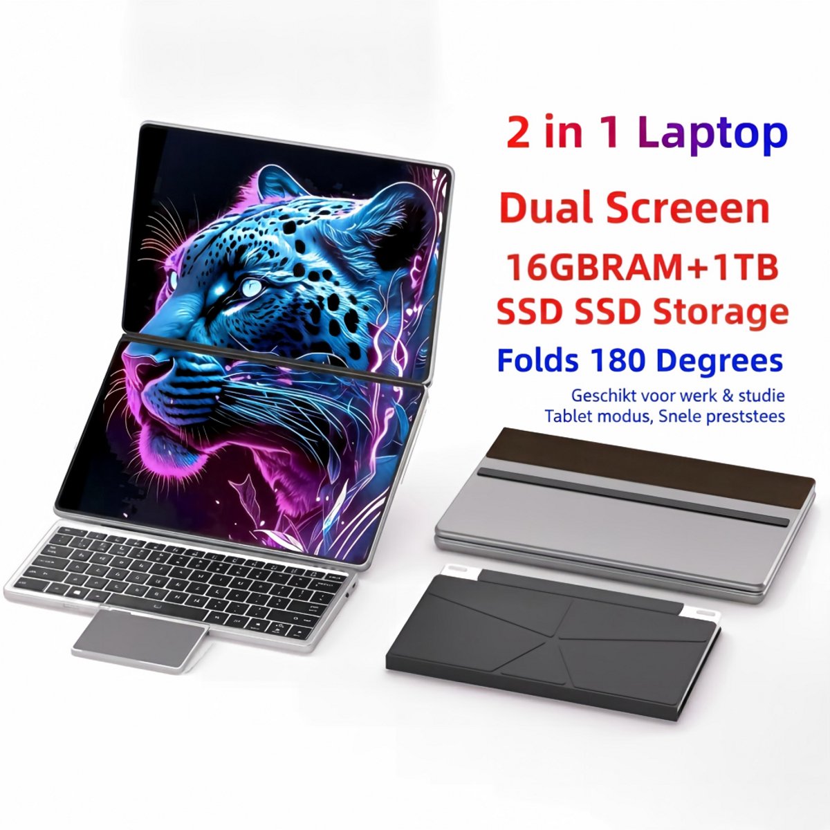 2-in-1 Laptop 14" Dual-Screen Intel N150 16GB RAM 1TB SSD Windows 11 Pro WiFi 6 Touchscreen
