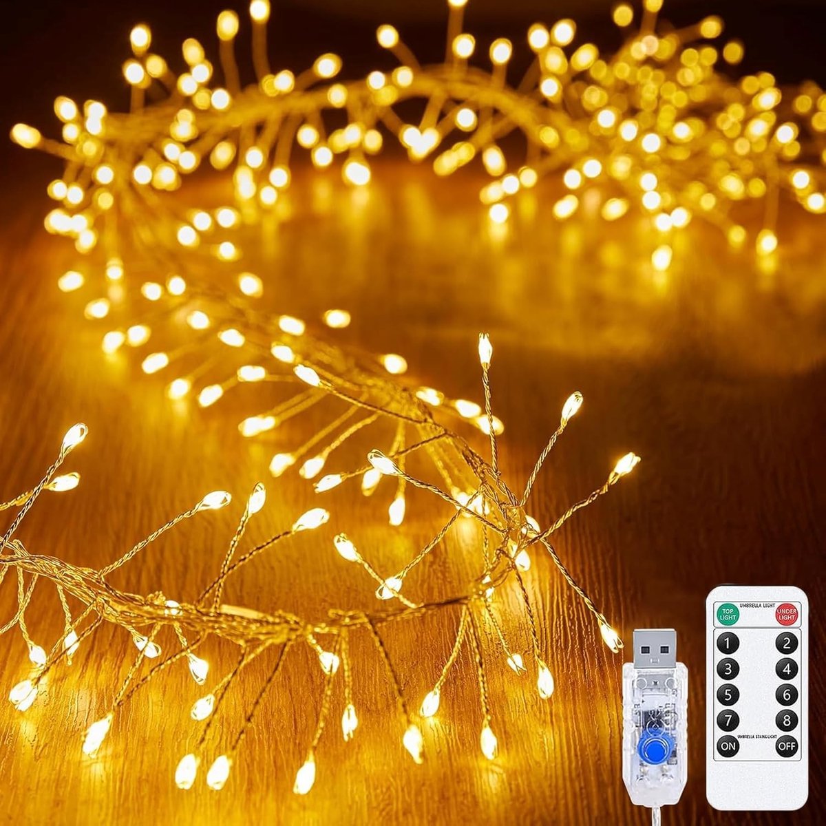 Feestelijke LED Sfeerverlichting met 100 Lampjes en Afstandsbediening voor Binnen en Buiten, 3 m Koperdraad met 8 Modi voor Kerst, Bruiloft en Feestjes