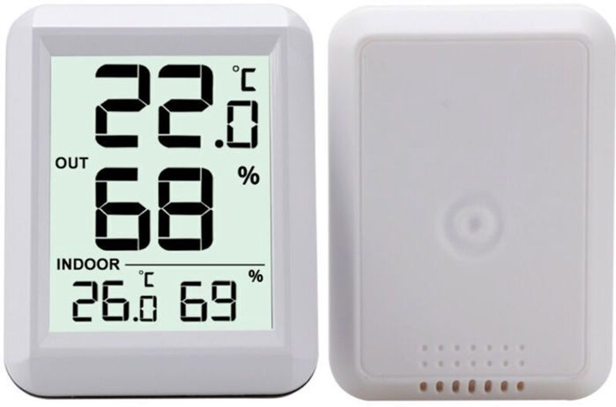 Binnen- en buitenthermometers, slimme thermometers met draadloze buitensensoren, digitale hygrometers en thermometers.