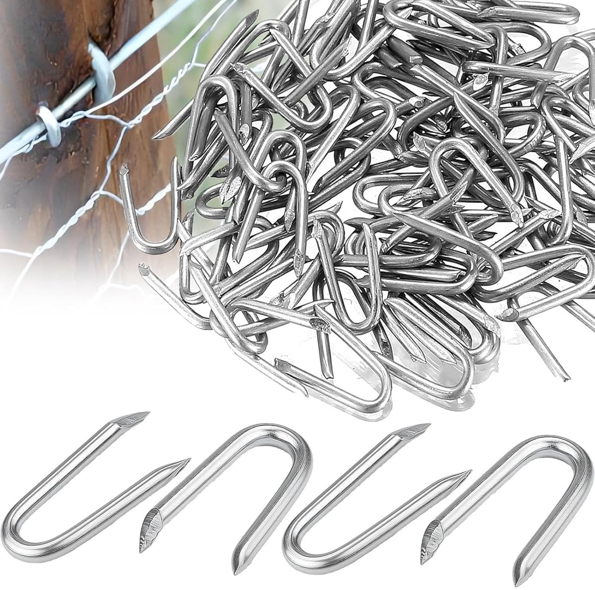 200 Stuks U-Vormige Nagels voor Bevestiging van Hekken, Wildnetten en Onkruidvlies (20 x 13 mm)