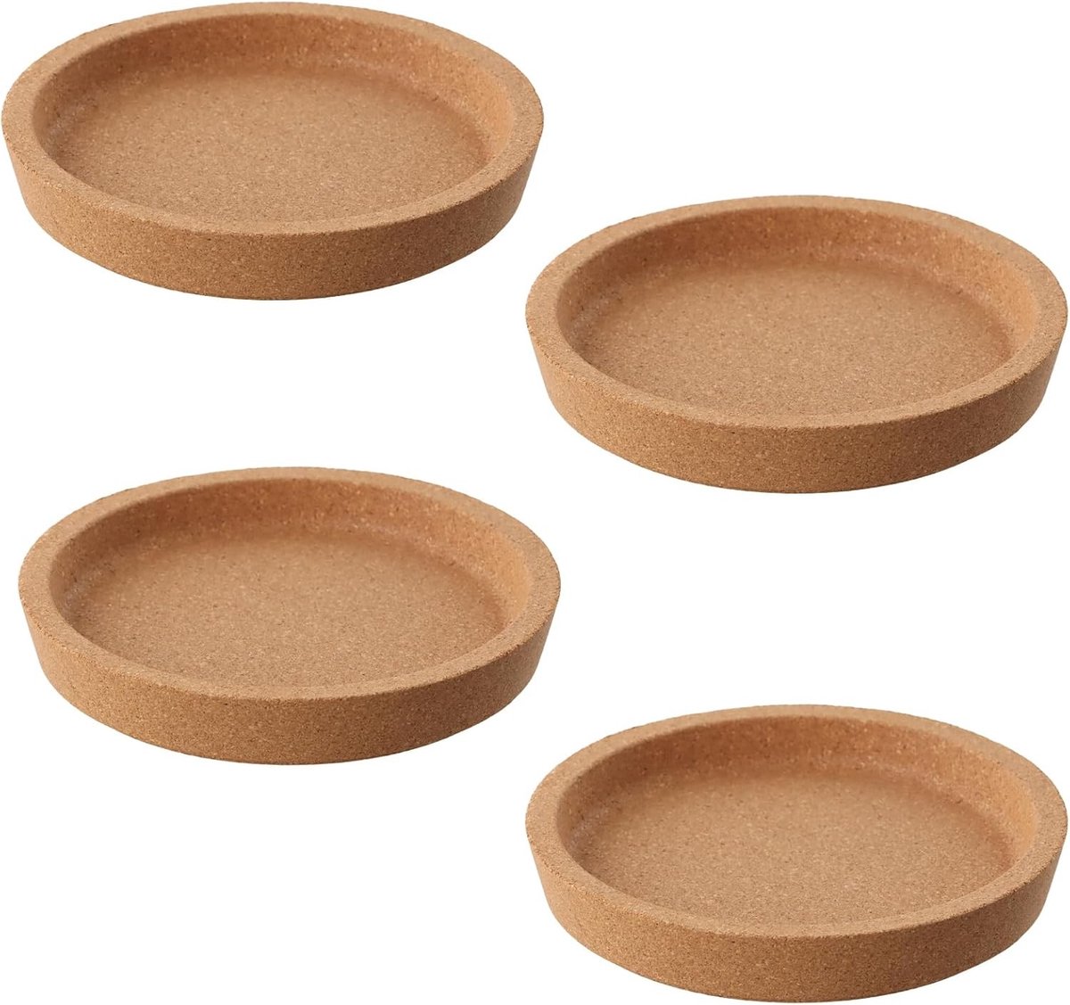 Onderzetters van natuurkurk met verhoogde rand, absorberend en herbruikbaar, perfect voor dranken en koffiekopjes, set van 4 stuks