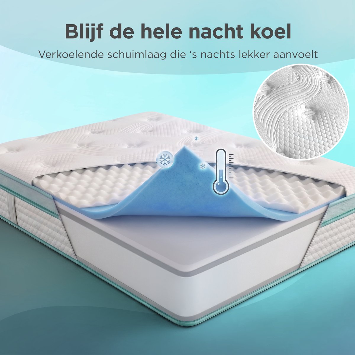 CozySense® Hybride Matras 140x200 cm – Tweepersoons Pocketvering – Traagschuim & Koudschuim – 7-Zones – 25 cm Dik – Medium thumbnail 6