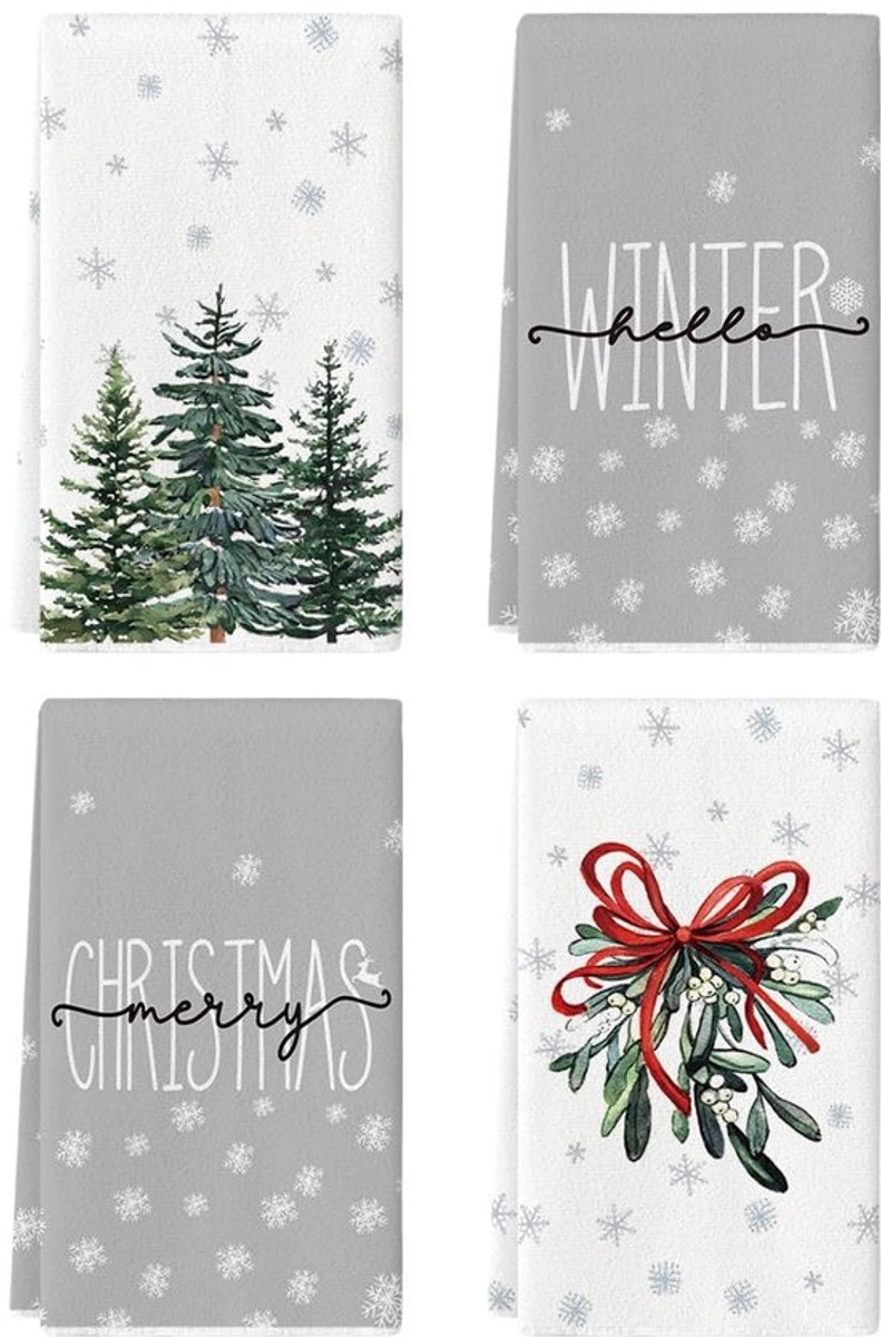 Strikkende dennen sneeuwvlokken Kerstmis keukendoeken theedoeken, 42 x 65 cm Kerstmis winter kerstdecoratie handdoeken set van 4