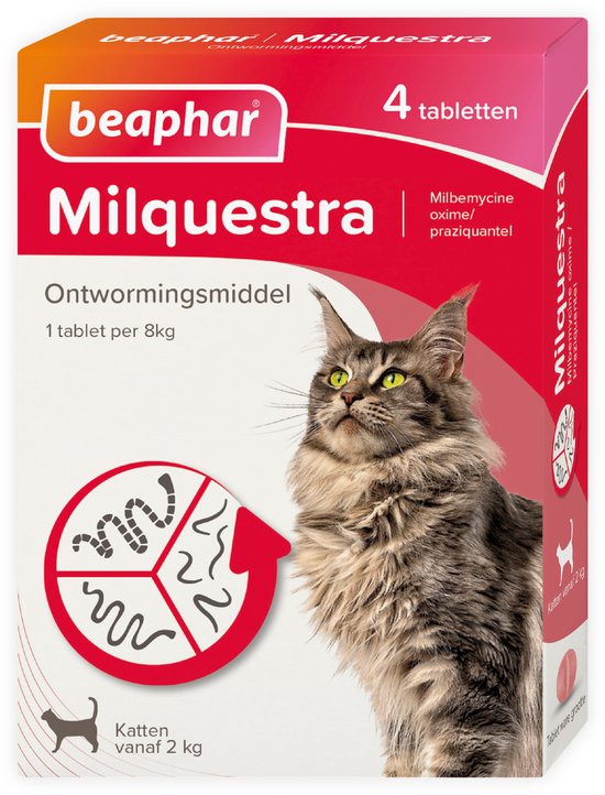 Beaphar Milquestra wormtabletten kat 4 tabletten vanaf 2 - 12kg
